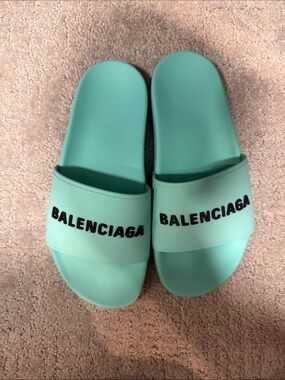 Balenciaga Mint Green Pool Slide Sandals